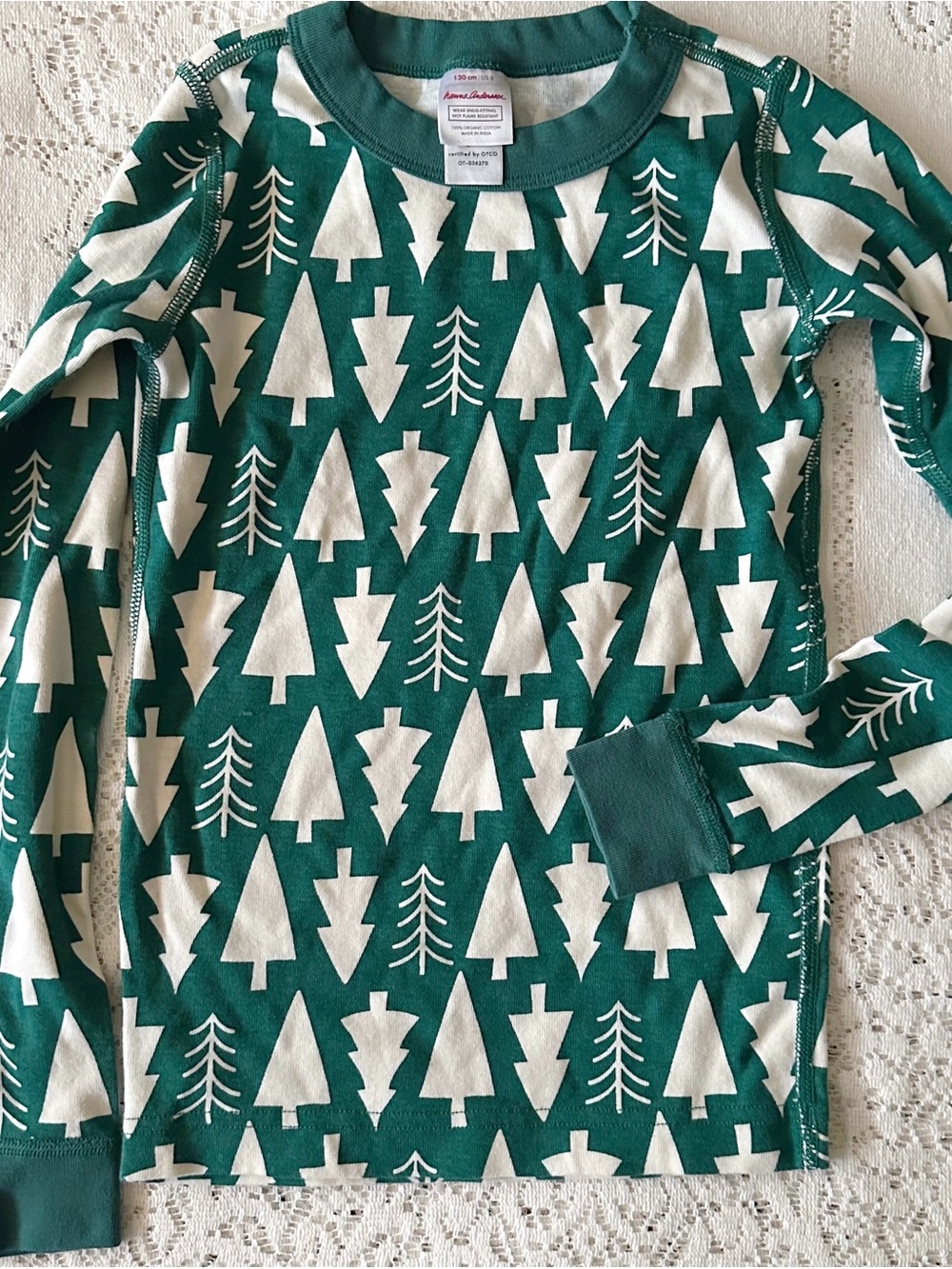 Hanna Andersson Size 8 Kids Pajama Top Winter Green Holiday Print 130 cm Cotton